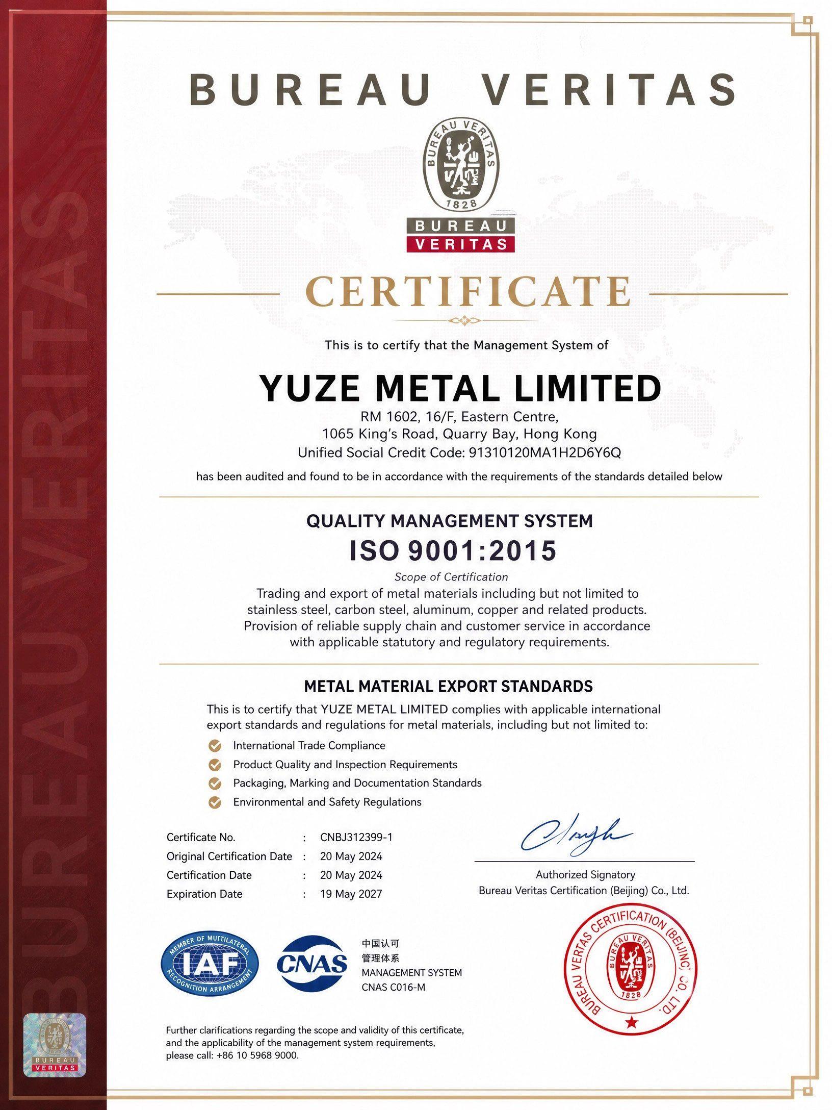 Bureau Veritas certificate