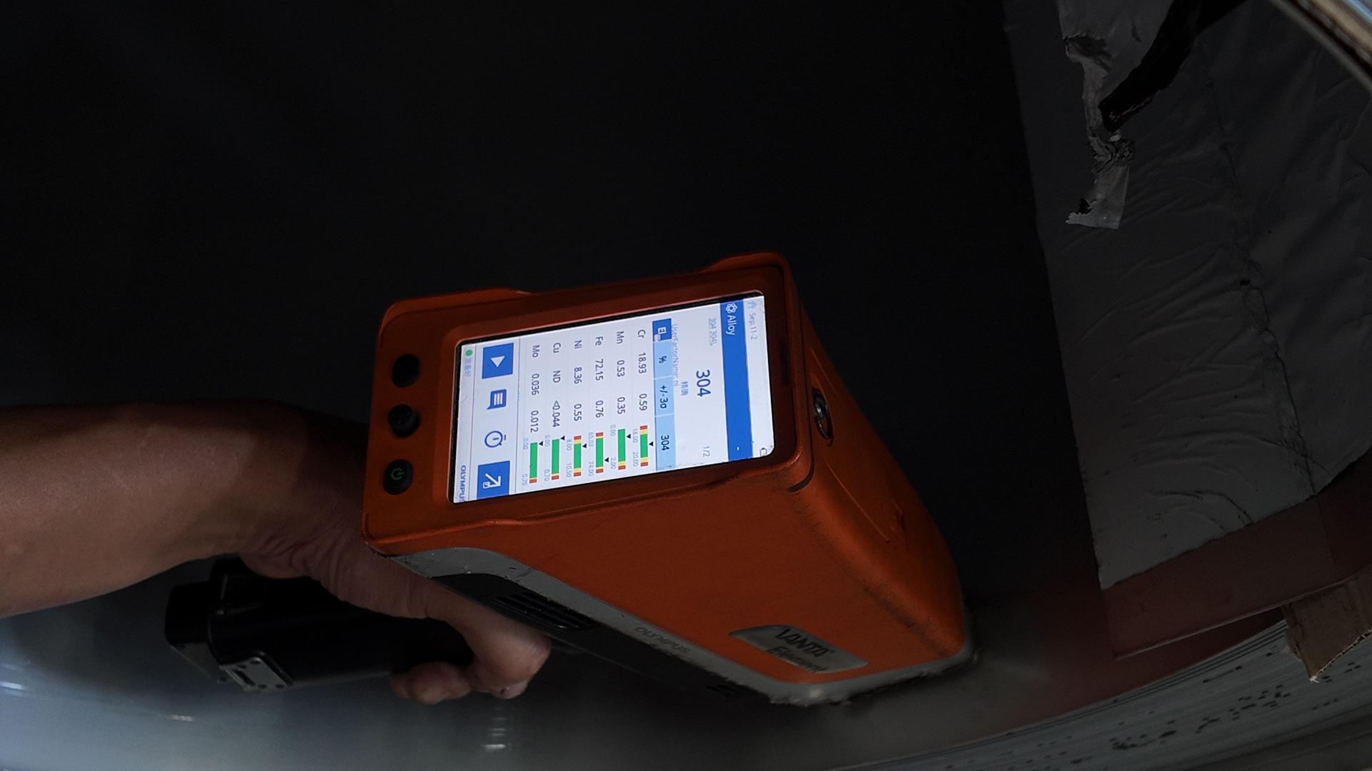 Spectrometer checking the chemical composition of 304 stainless steel